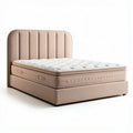 Upholstered queen size bed frame with tufted headboard in beige 200 x 160 x 40cm