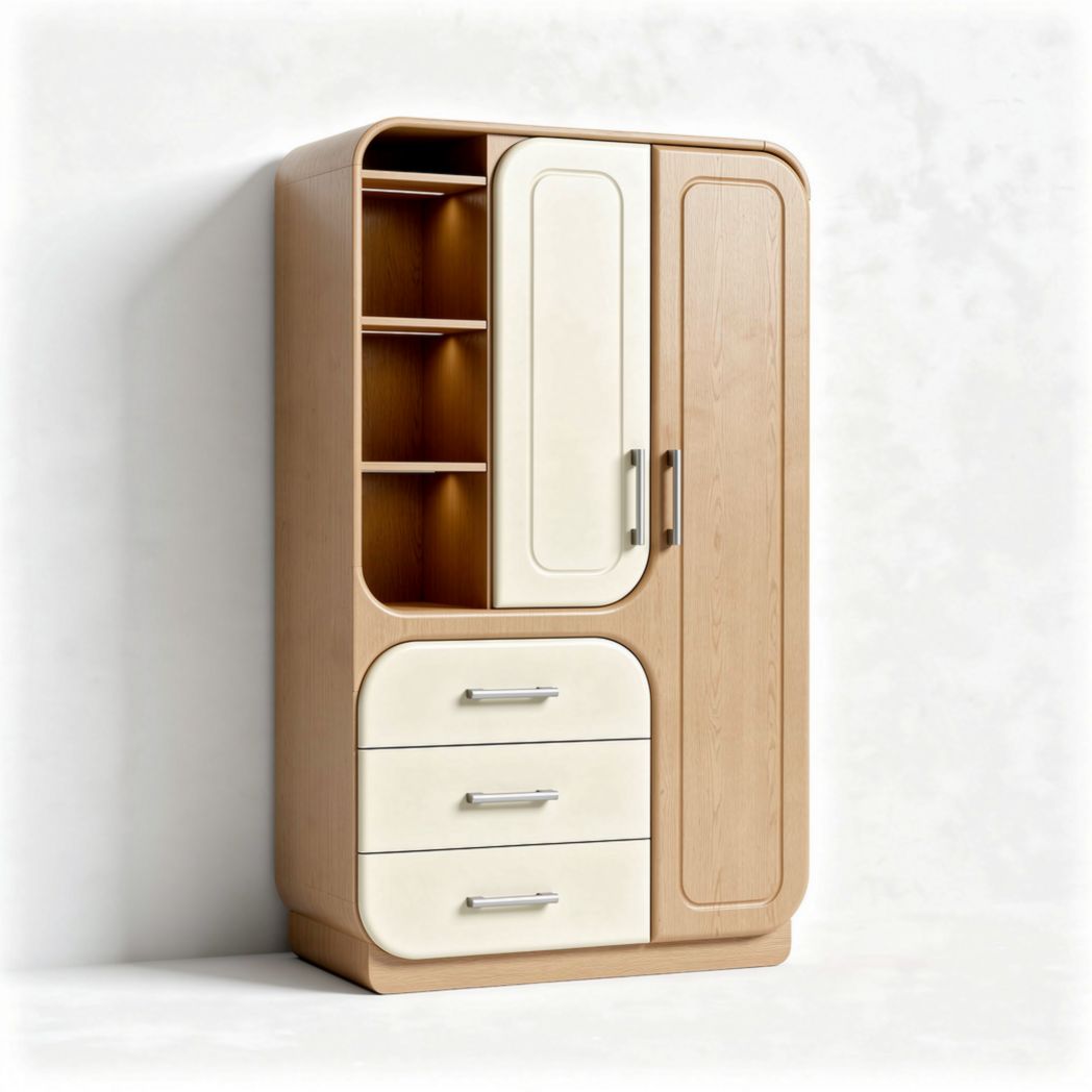 Wooden storage cabinet with shelves and drawers 90 x 50 x 160cm in beige and white