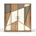 Geometric design wardrobe cabinet with sliding doors and wooden finish