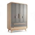 Wooden wardrobe with three doors two drawers grey and natural finish 150 x 80 x 200cm
