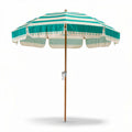 Striped beach umbrella with wooden pole and adjustable height 200 x 200 x 250 cm