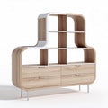 Wooden storage cabinet with open shelves and drawers 160 x 40 x 120cm