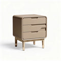 Narrow bedside table with three drawers in beige and wood legs 50 x 40 x 60cm