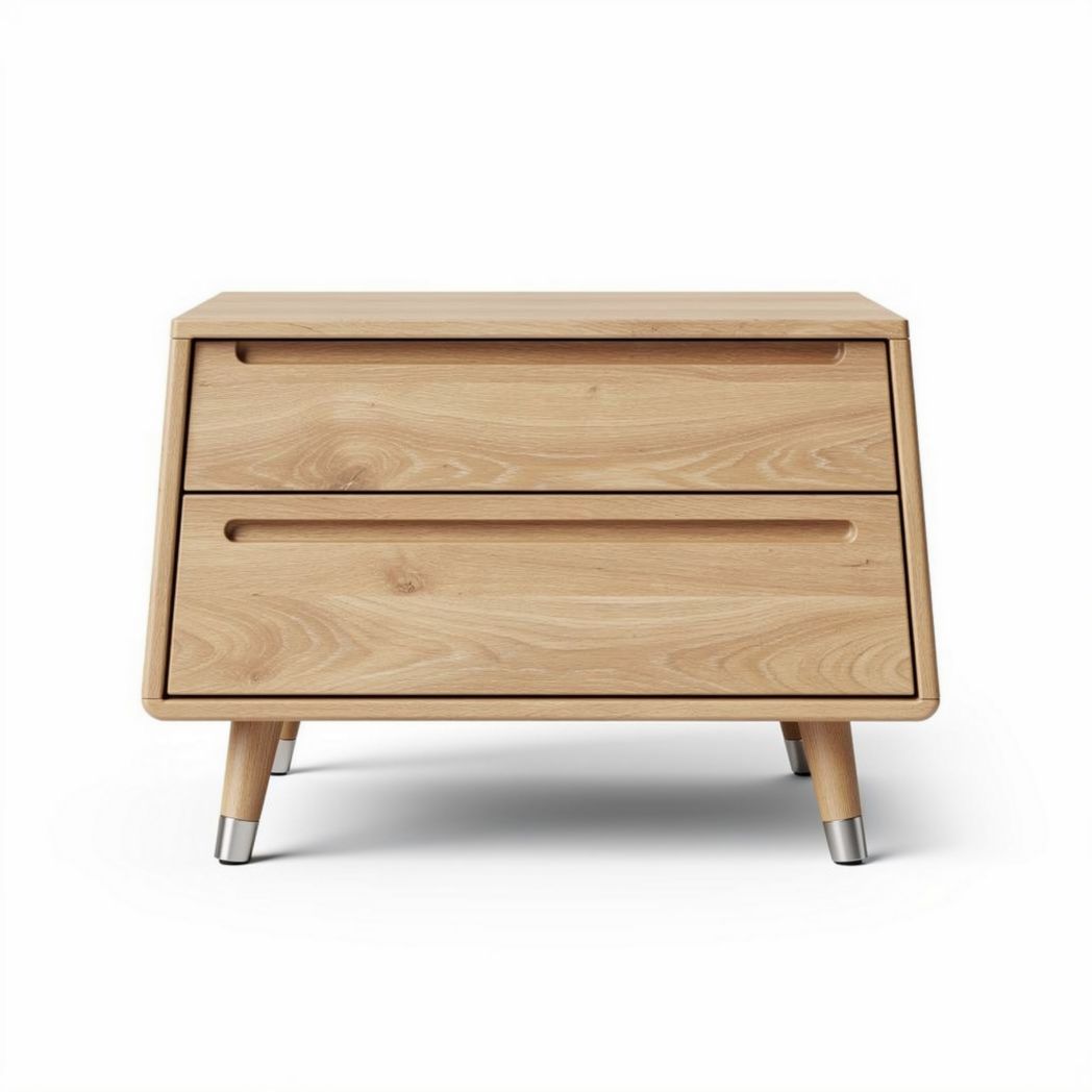 Wooden nightstand with two drawers and metal legs 60 x 40 x 40cm