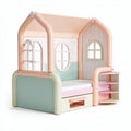 Children's house-shaped bed in pink and green with storage drawers 150 x 80 x 120cm
