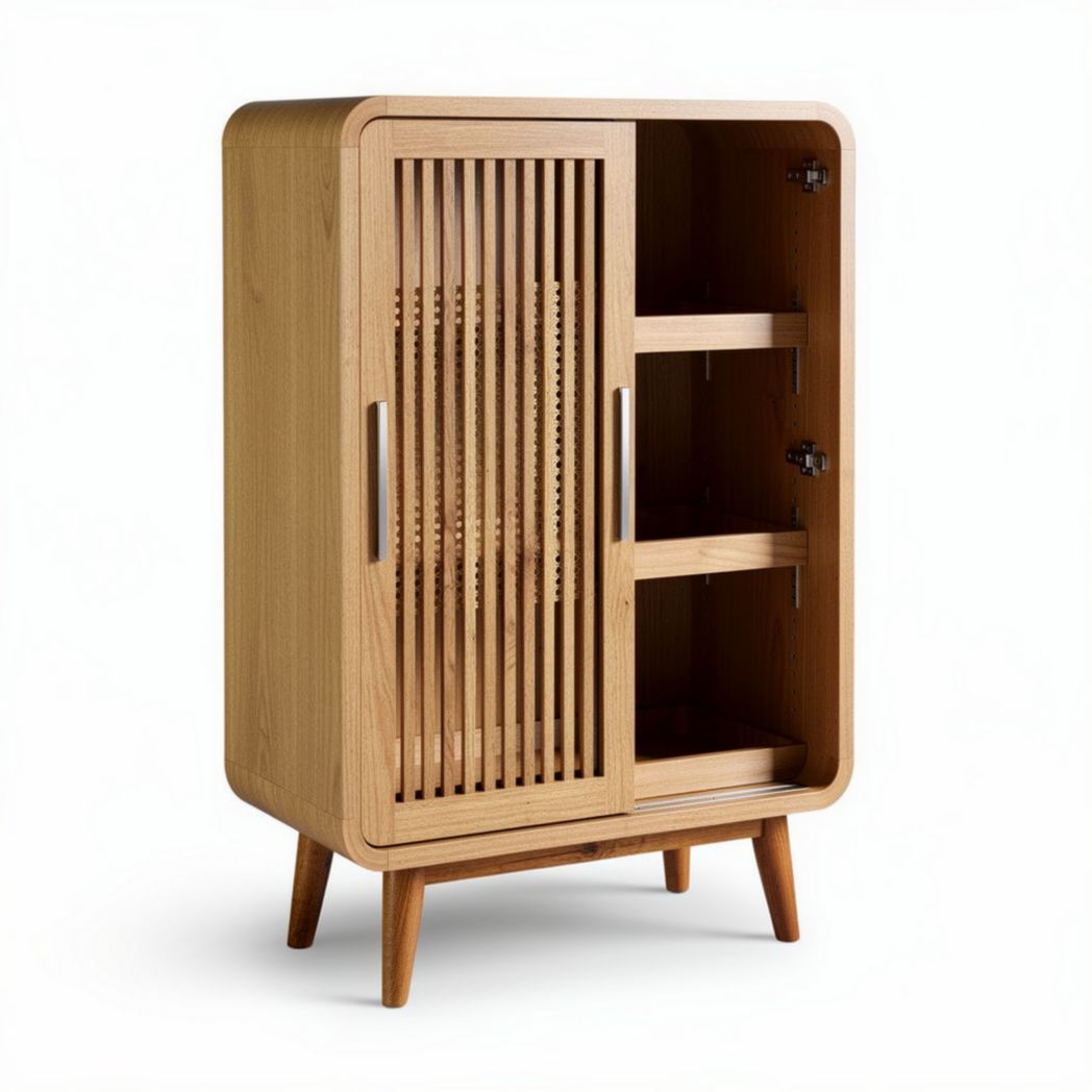 Wooden cabinet with rattan doors for storage and display 70 x 40 x 120cm