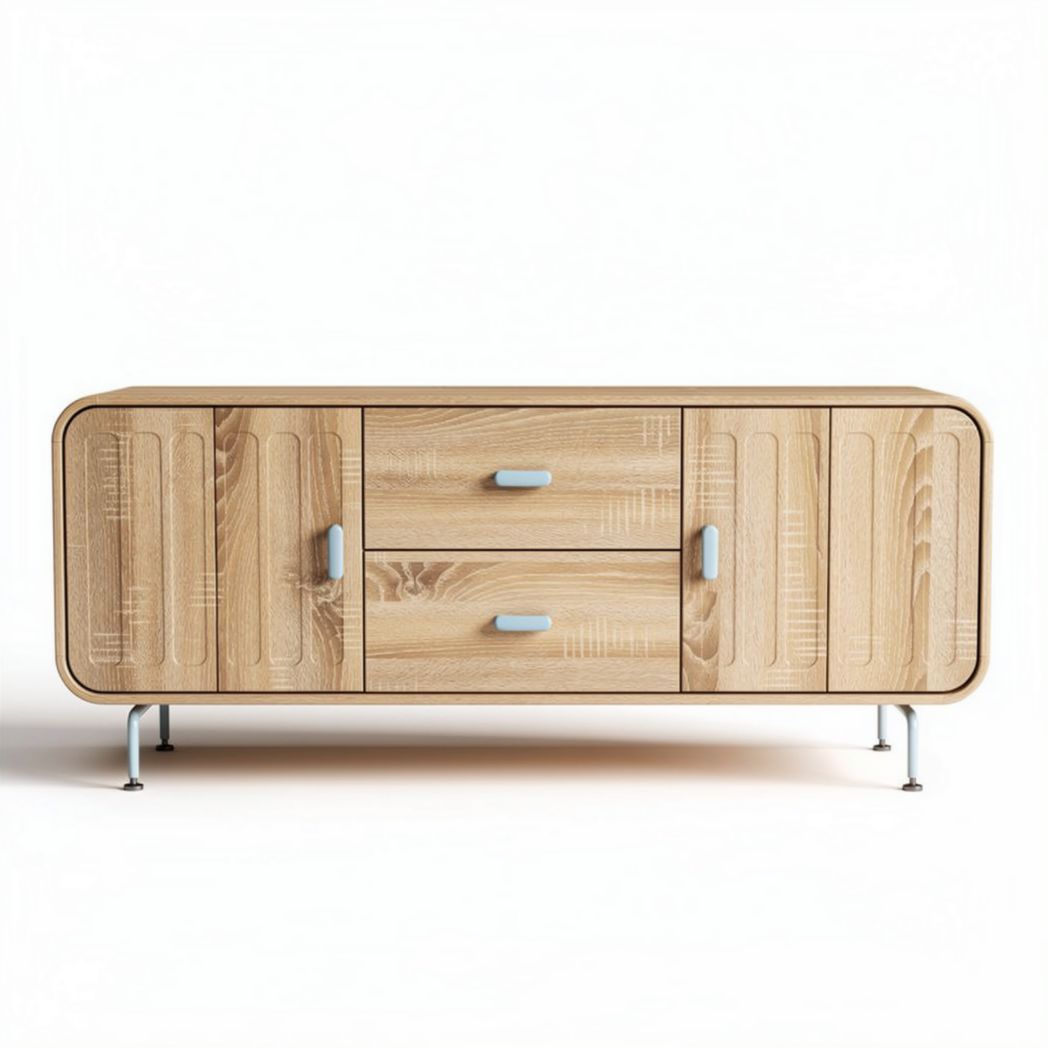 Wooden storage cabinet with three drawers and metal legs 150 x 40 x 50cm