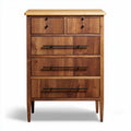 Wooden chest of drawers with five storage compartments and metal handles
